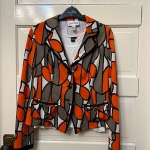 Joseph Ribkoff Women's Bold Orange and Brown Patterned Blazer stained Glass S 10